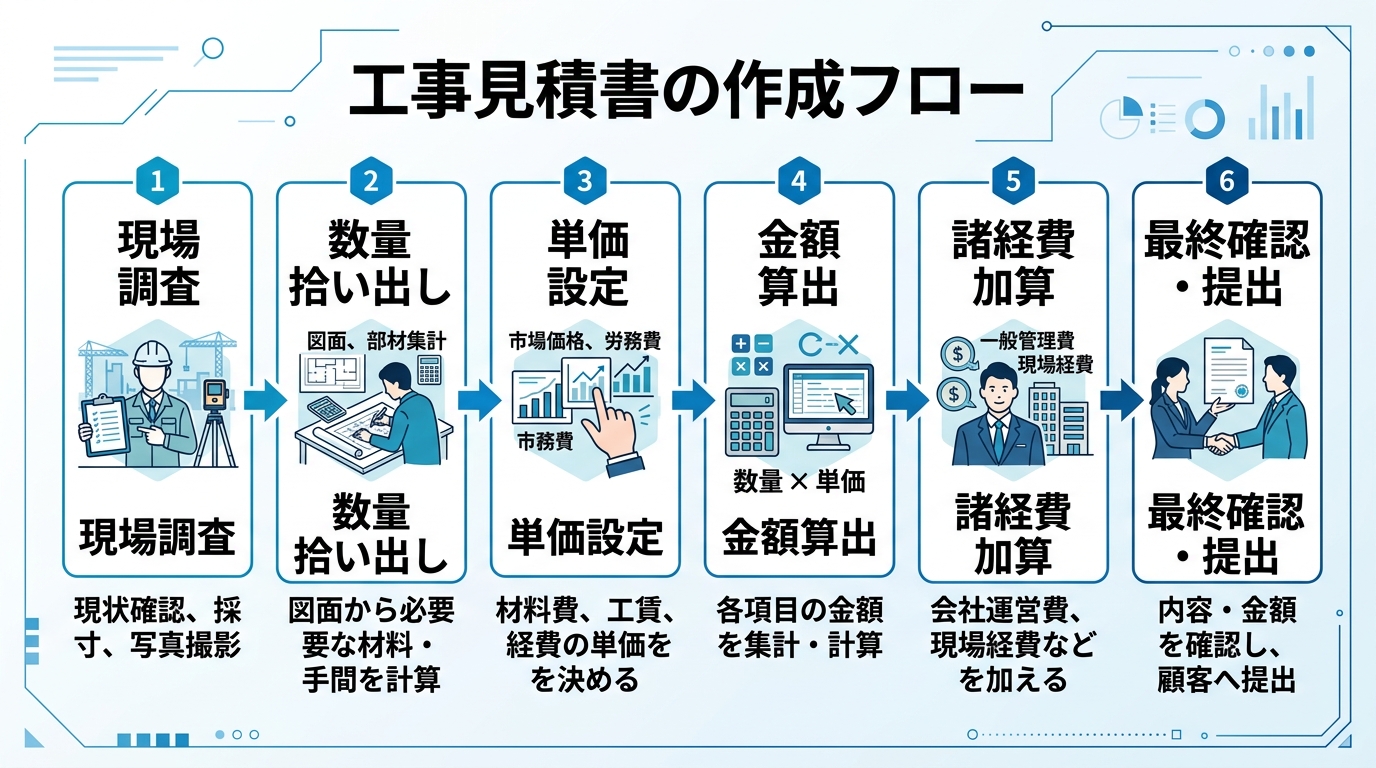 インフォグラフィック：工事見積書の作成フロー