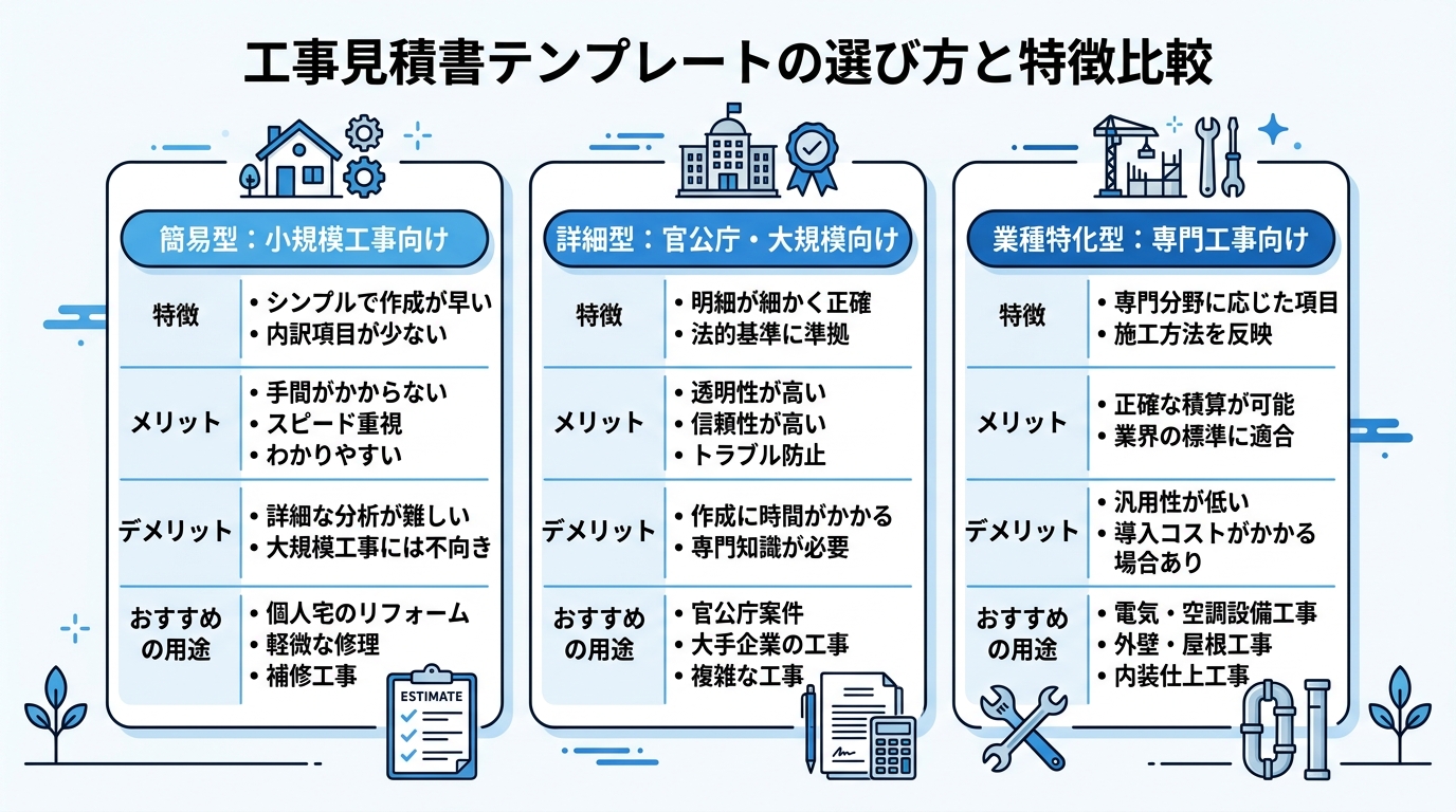 インフォグラフィック：工事見積書のテンプレートとその選び方