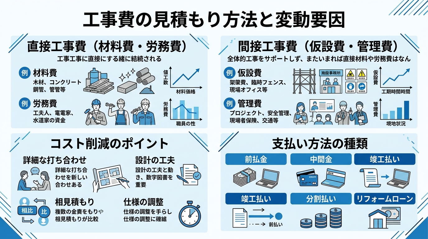 インフォグラフィック：工事費の見積もり方法と変動要因