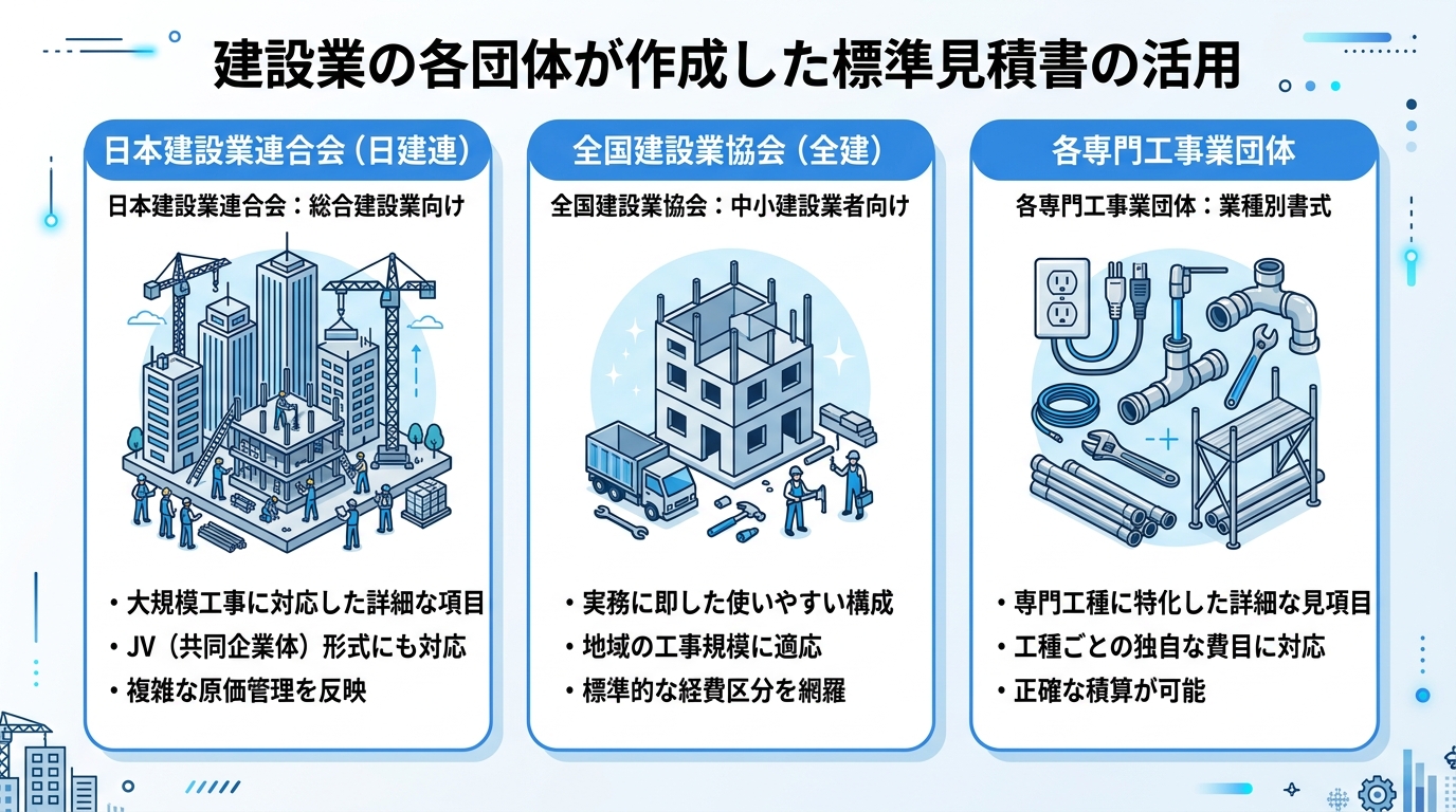 インフォグラフィック：建設業の各団体が作成した標準見積書の活用