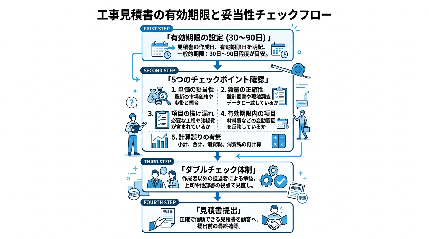 インフォグラフィック：工事見積書の有効期限と妥当性チェック
