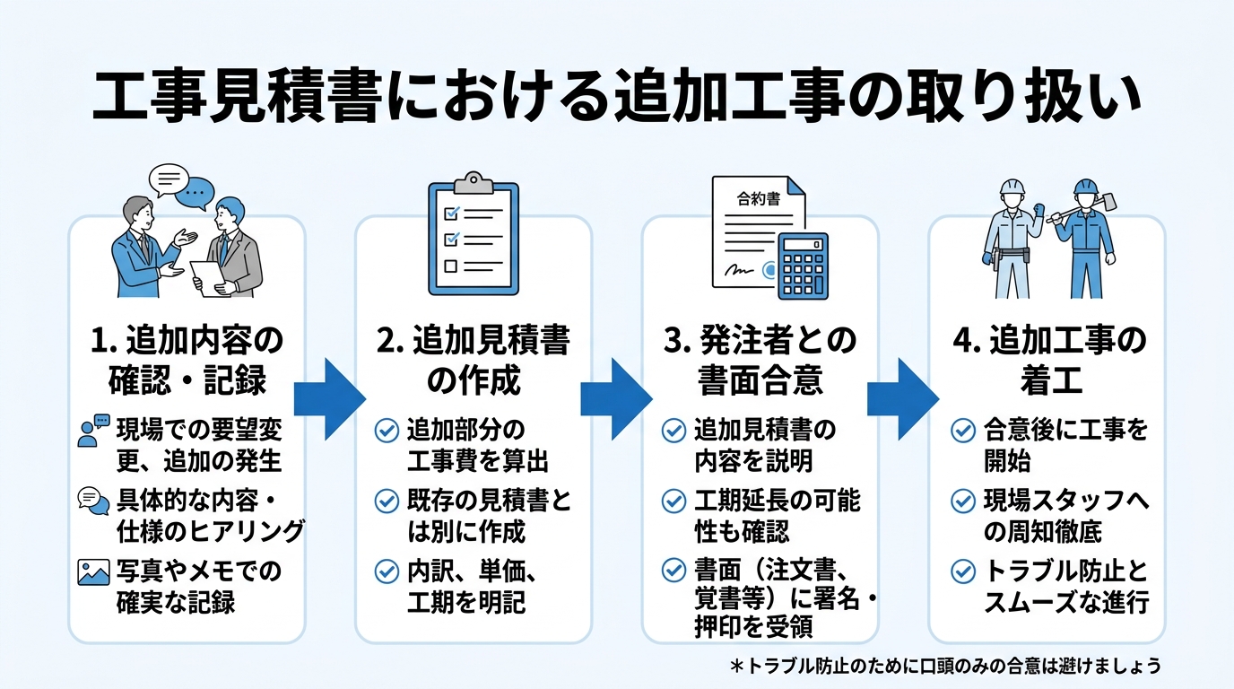 インフォグラフィック：工事見積書における追加工事の取り扱い