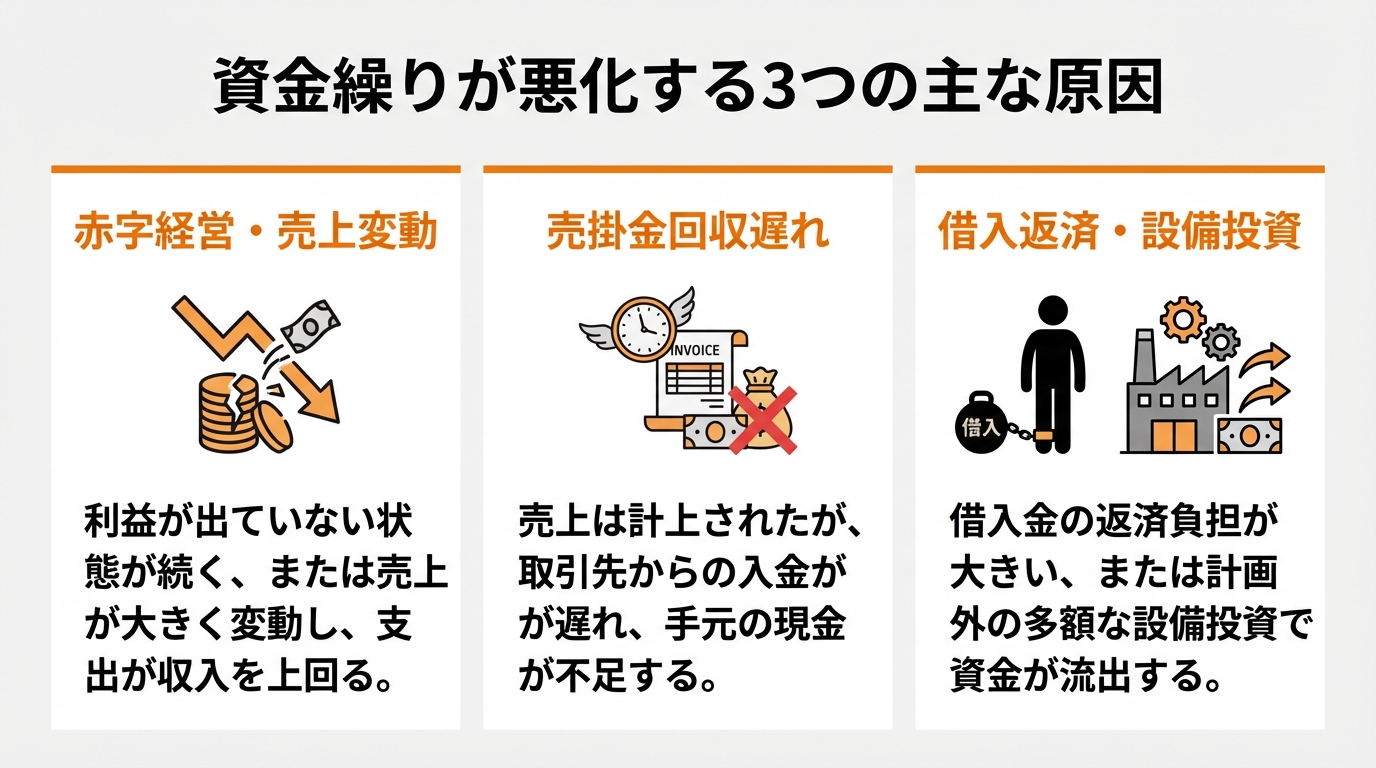 インフォグラフィック：資金繰りが悪化する原因