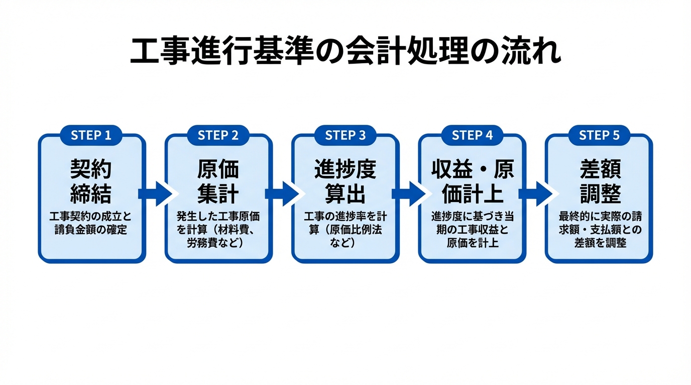 インフォグラフィック:工事進行基準の会計処理と損益計上