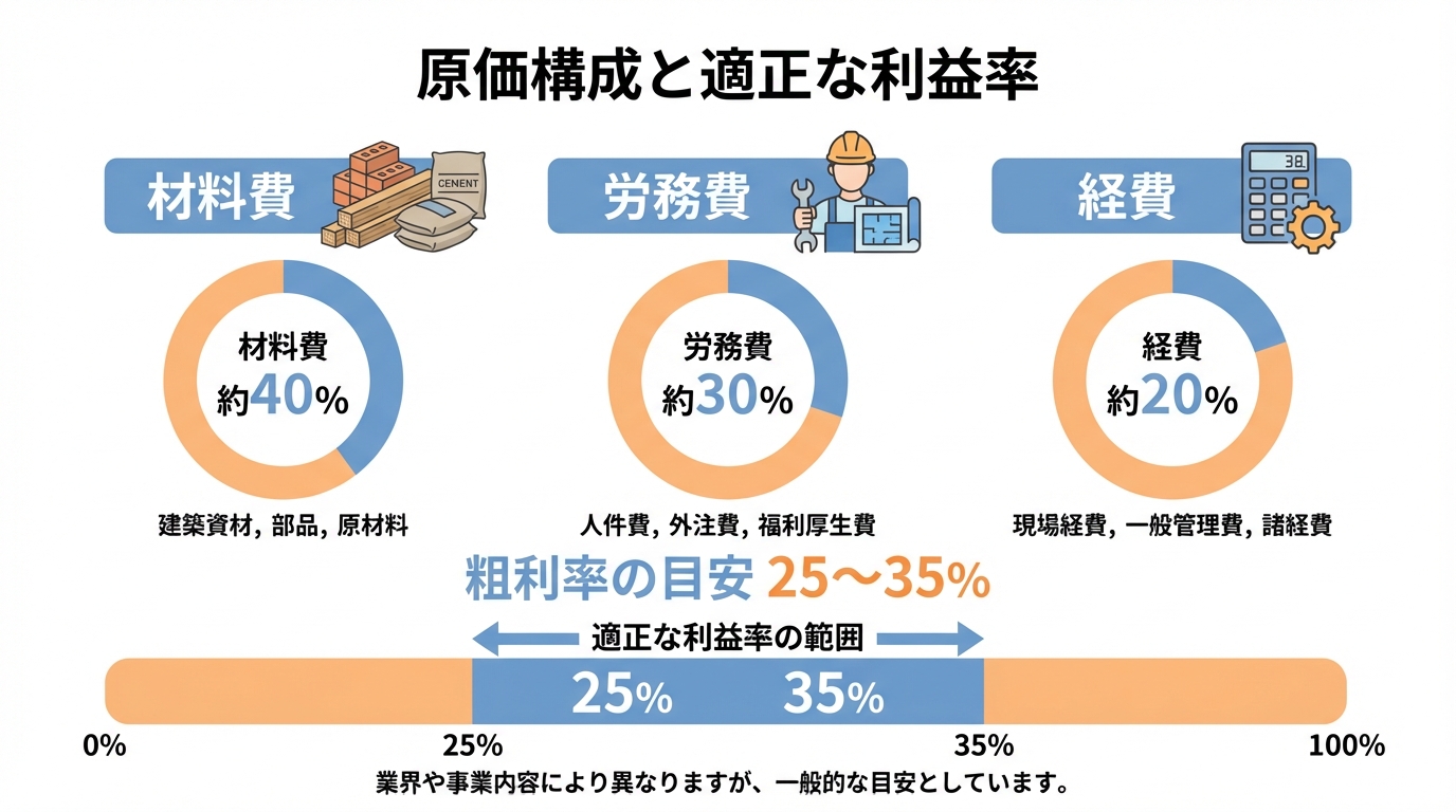 インフォグラフィック：外構工事の原価構成と適正な利益率