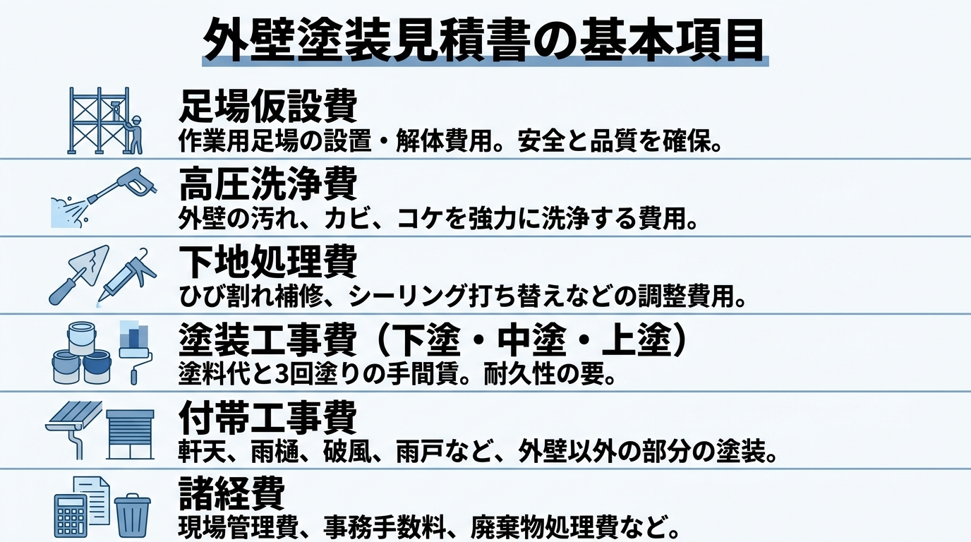 インフォグラフィック：外壁塗装見積書に記載すべき基本項目