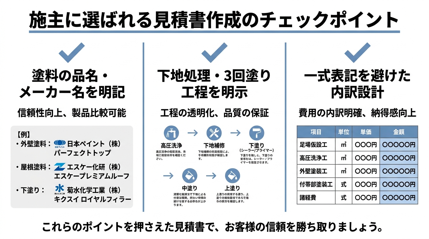 インフォグラフィック：施主に選ばれる見積書作成のチェックポイント