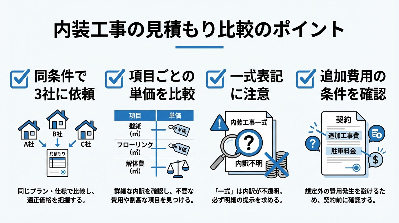 インフォグラフィック：内装工事の見積もりを比較するポイント