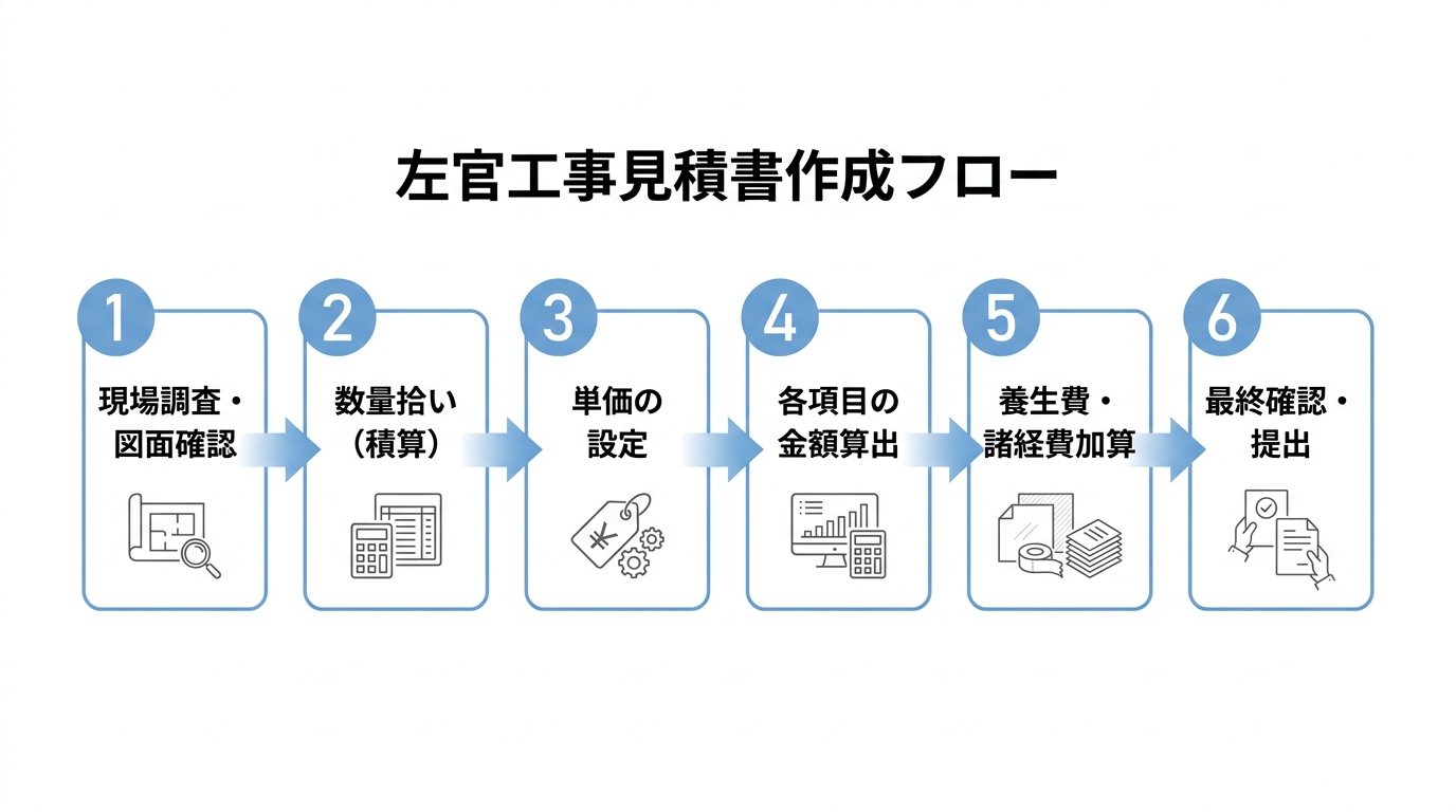 インフォグラフィック：左官工事の見積書作成フロー