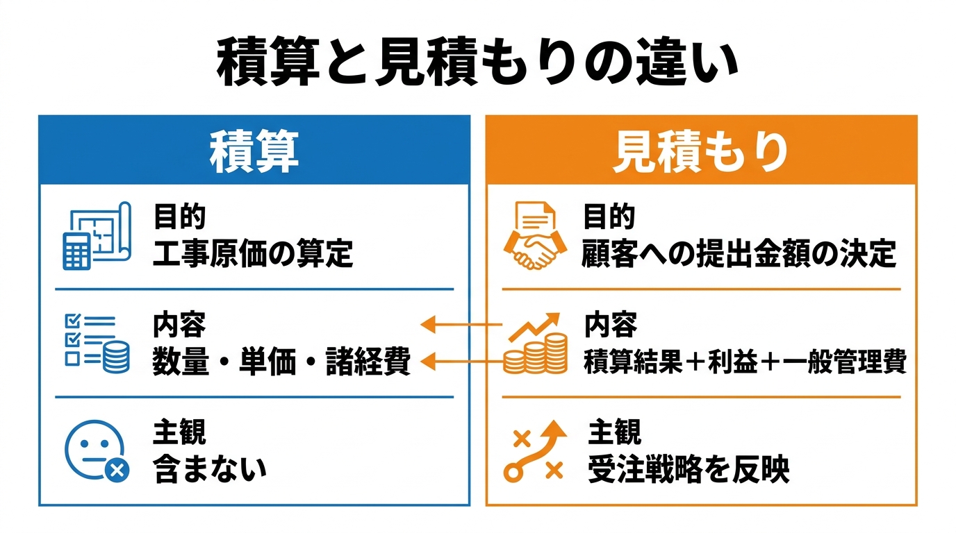 インフォグラフィック：積算と見積もりの違い