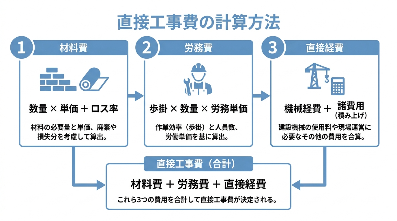 インフォグラフィック:直接工事費の計算方法