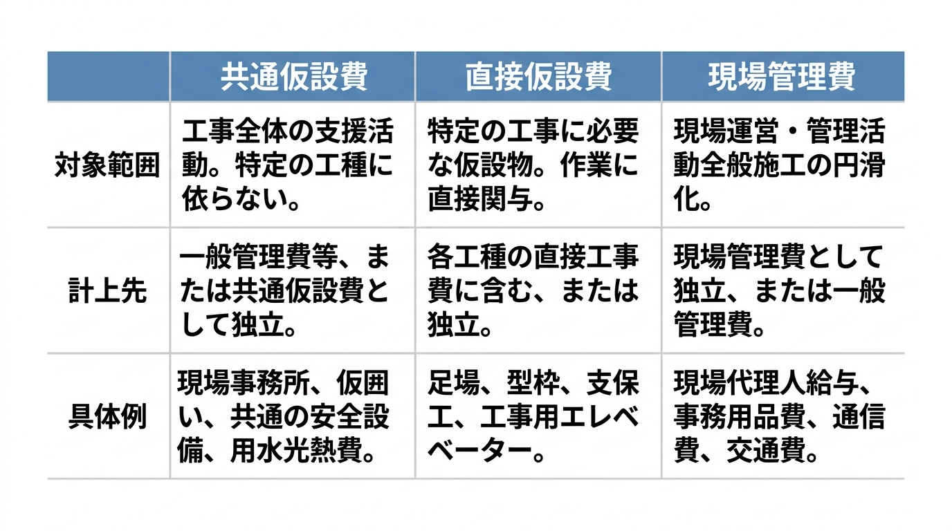 インフォグラフィック:共通仮設費と他の費用との違い