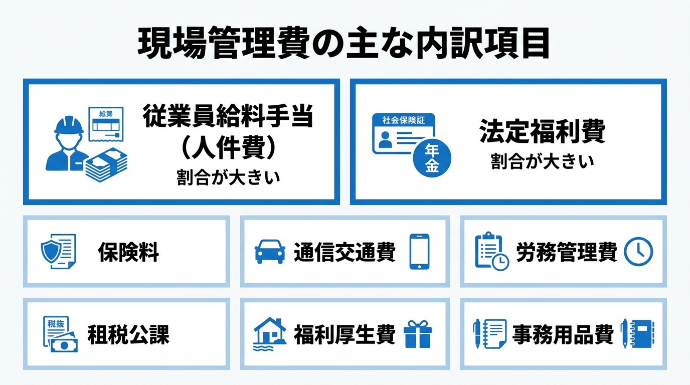 インフォグラフィック：現場管理費の主な内訳項目