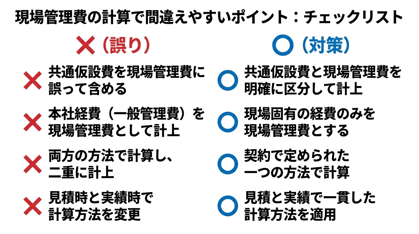 インフォグラフィック：現場管理費の計算で間違えやすいポイント