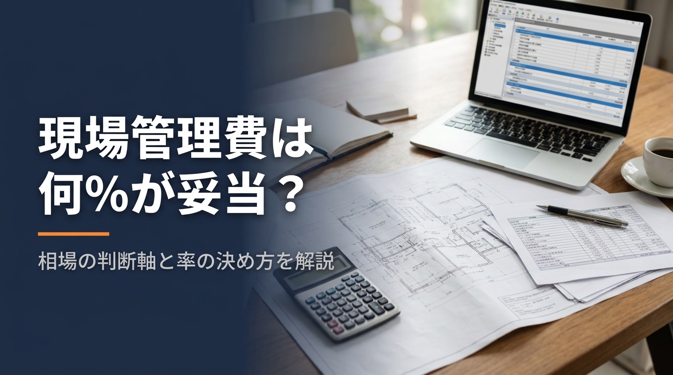 現場管理費は何パーセントが妥当か、率の相場と根拠の作り方を解説する記事のアイキャッチ