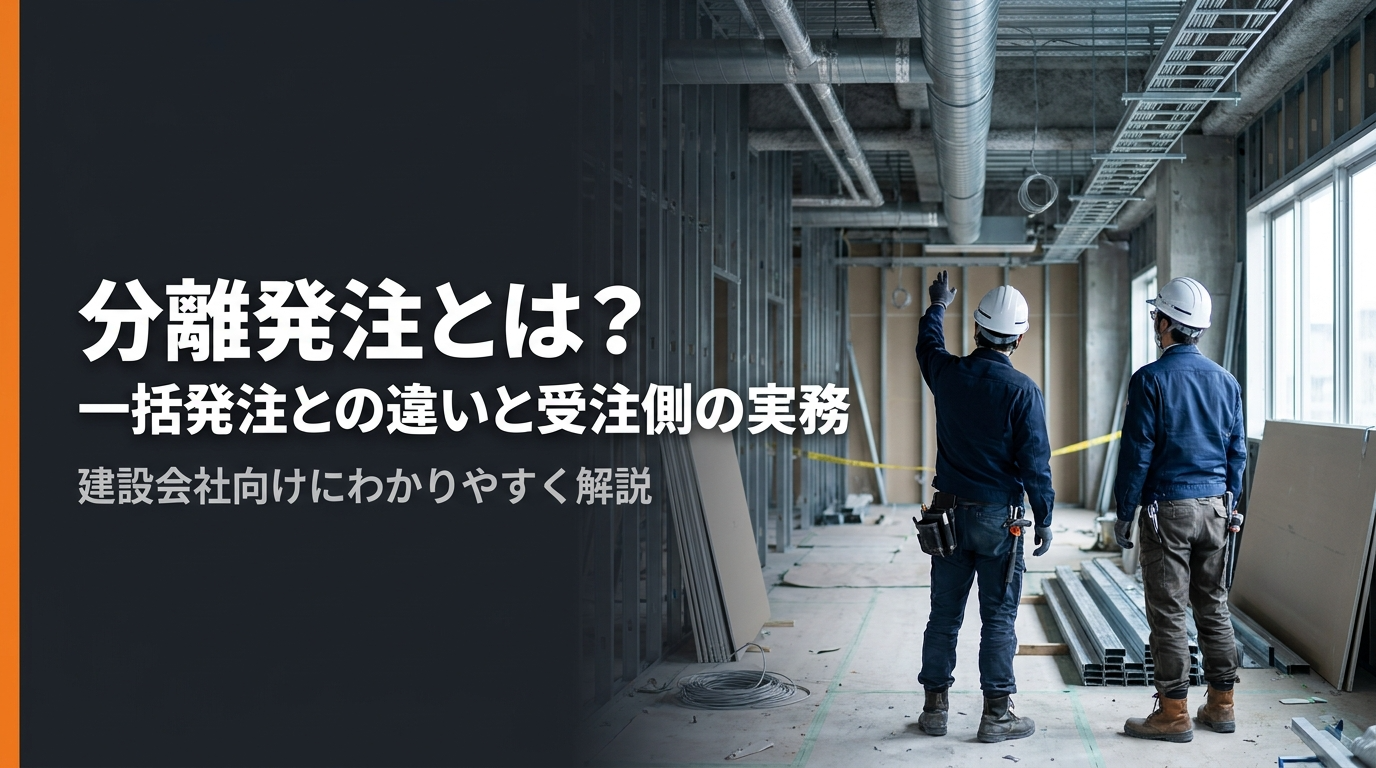 分離発注とは何かを、一括発注との違い・受注側のメリットと負担・契約書の要点まで建設会社向けに解説する記事のアイキャッチ