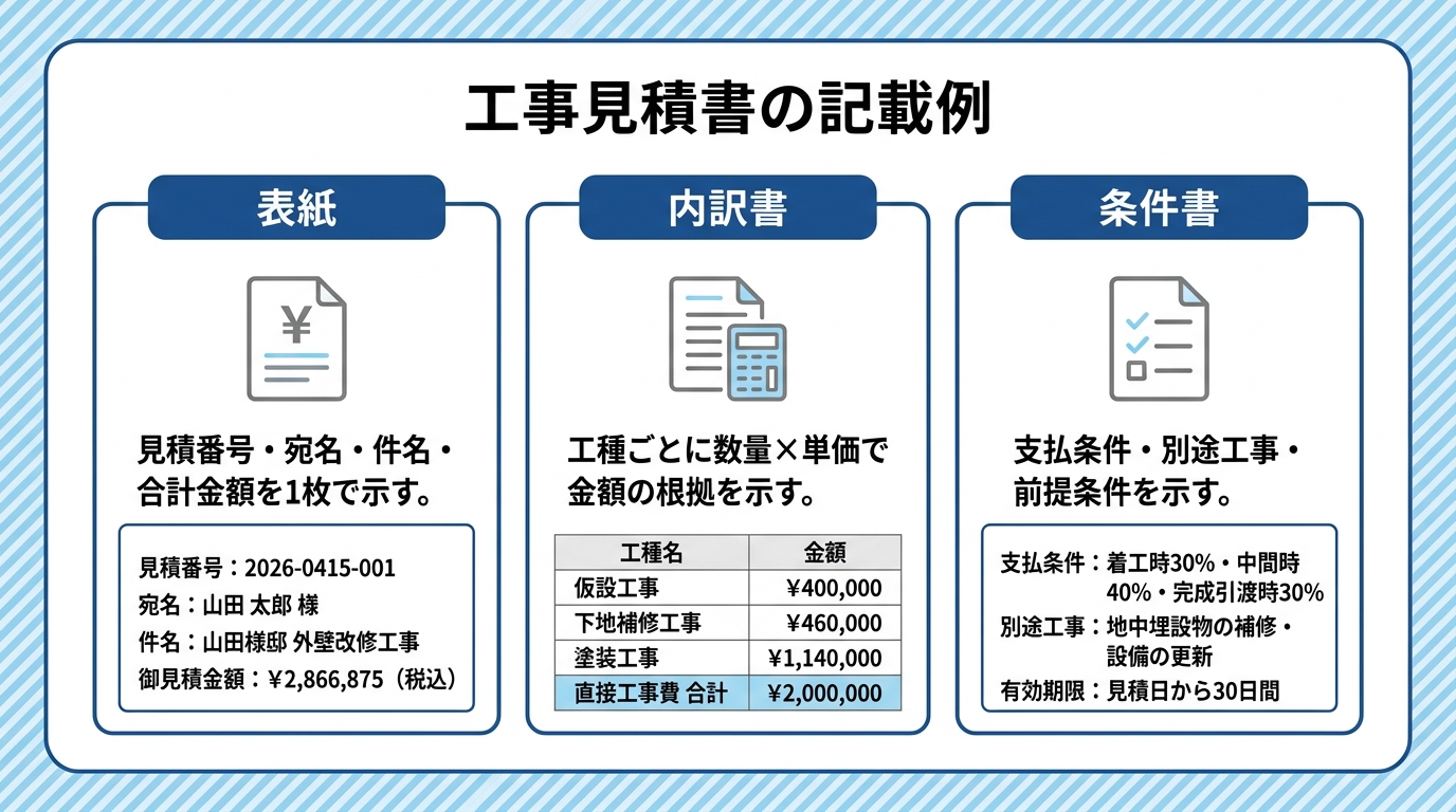 インフォグラフィック：工事見積書の記載例