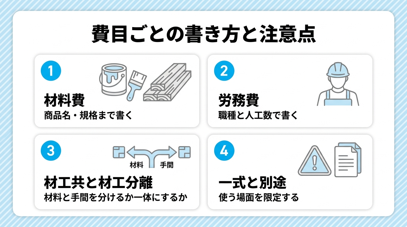 インフォグラフィック：費目ごとの書き方と注意点