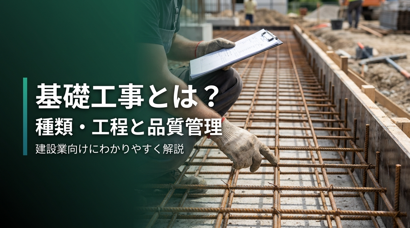 基礎工事の種類・工程・品質管理のポイントを建設業向けに解説する記事のアイキャッチ