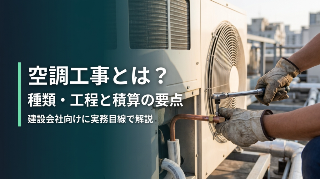 建設会社向けに空調工事の種類・工程の流れと必要な資格・積算の要点を解説する記事のアイキャッチ