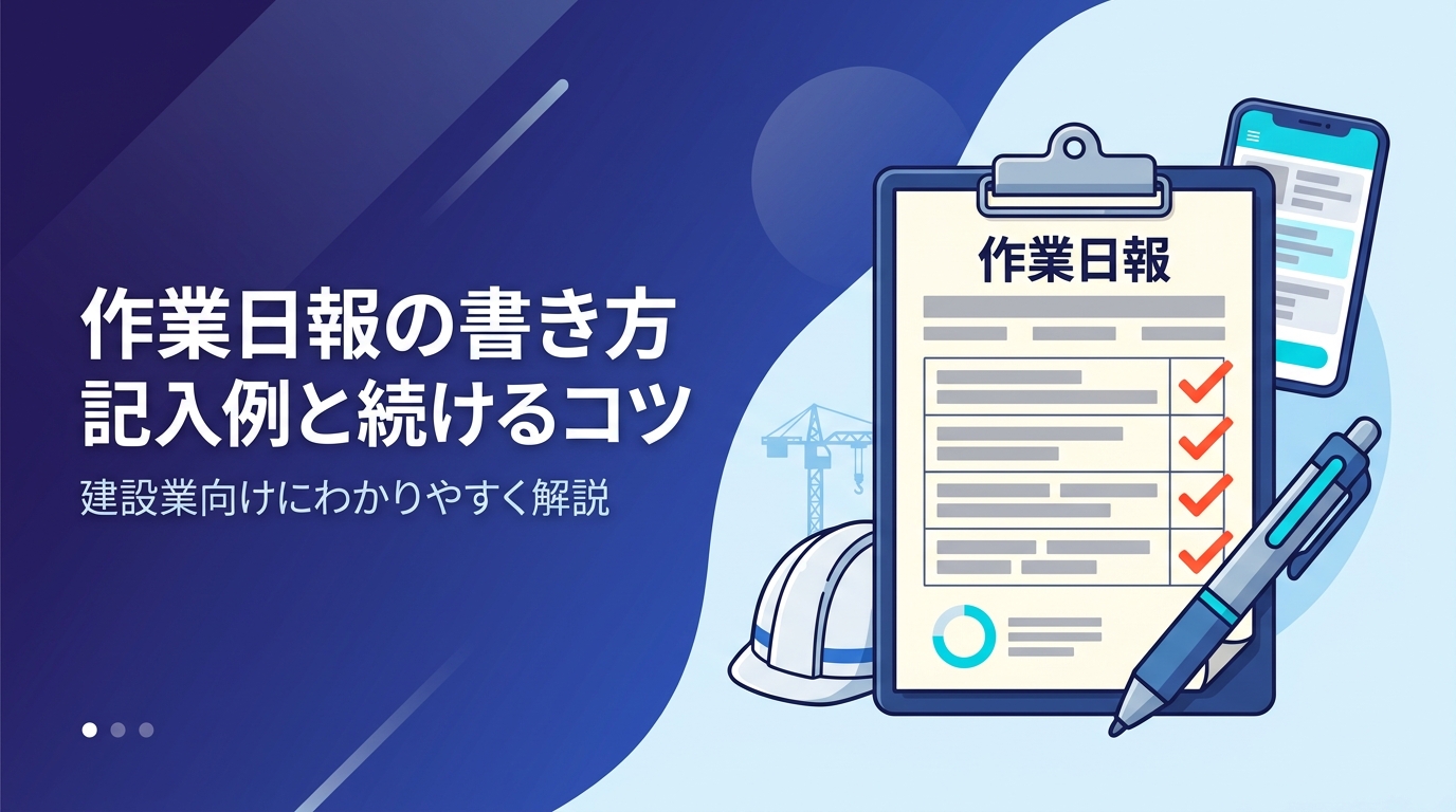 作業日報の書き方と記入例・続けるコツを建設業向けに解説する記事のアイキャッチ