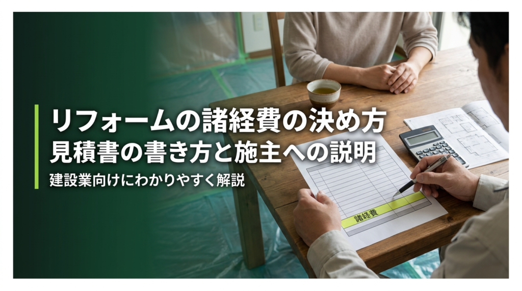 リフォーム会社向けに見積書の諸経費の決め方と内訳、施主への説明方法を解説する記事のアイキャッチ