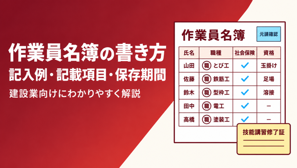 建設会社向けに作業員名簿の書き方と記入例、記載項目、保存期間を解説する記事のアイキャッチ