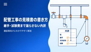 配管工事の見積書で継手・支持金物・試験費まで漏らさずに内訳を組む方法と記入例を解説する記事のアイキャッチ