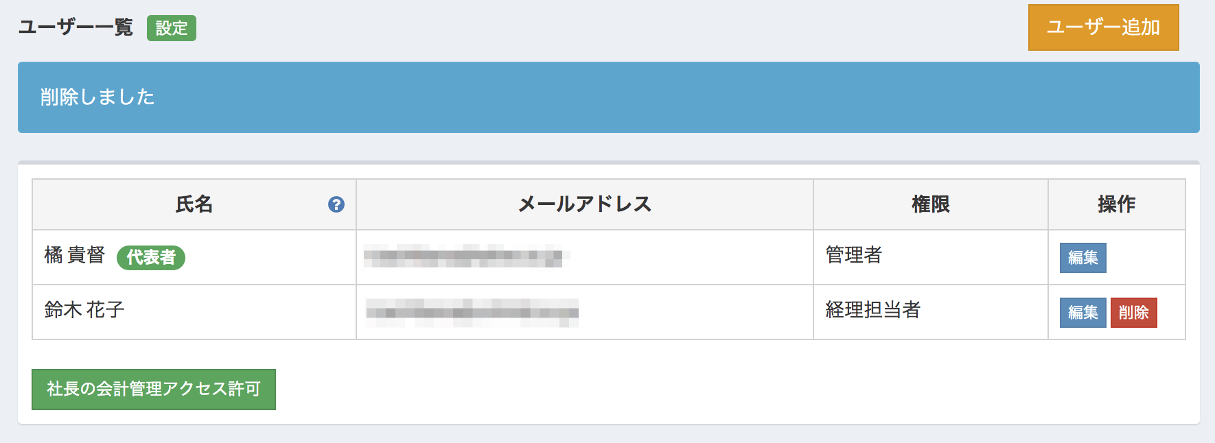 ユーザー一覧 登録 社長の管理会計クラウド