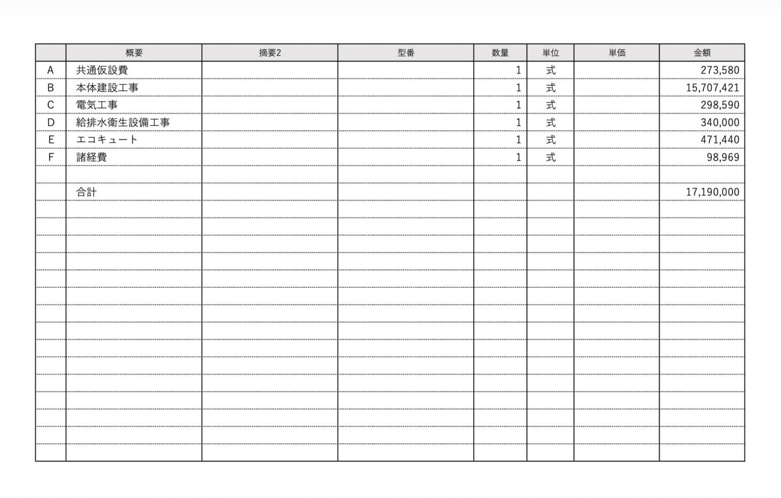 集計表 - 階層見積もり